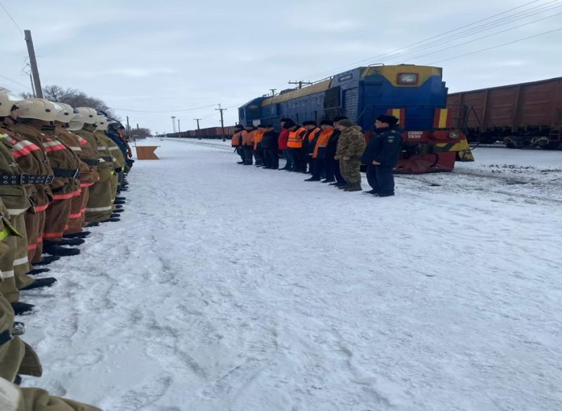 Условный пожар локомотива потушили на станции Жанаарка