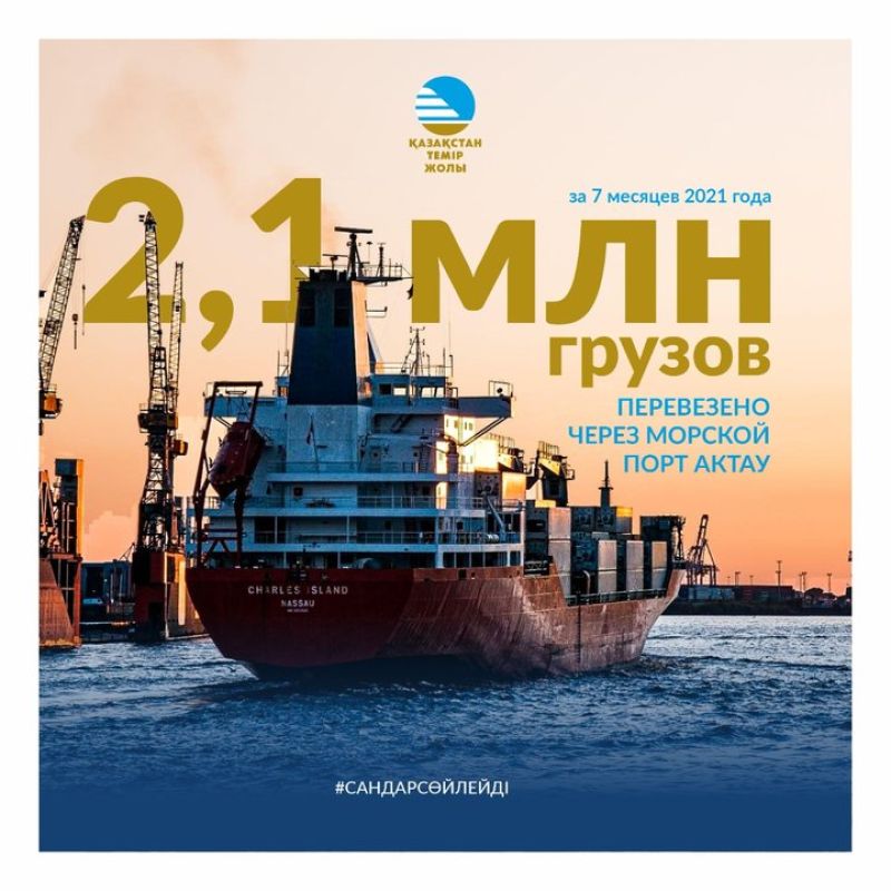 2,1 млн тонн грузов перевезено через порт Актау